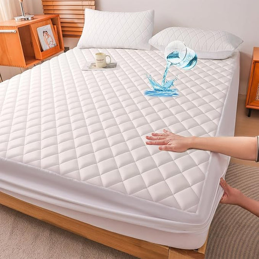 WESLEEPER Mattress Protector Waterproof Mattress Protector Mattress Bed Cover Super Soft Breathable Machine Washable Cover for Home, Bedroom, Hotel (White, Queen)