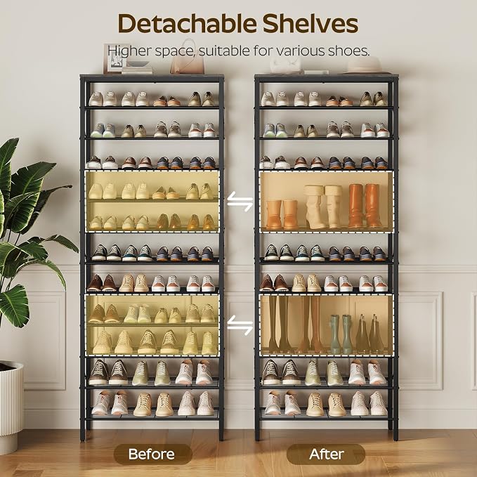 YATINEY 12 Tier Shoe Rack, Large Capacity Shoe Storage Organizer Holds 48 Pairs, Sturdy and Stable, for Entryway, Hallway, Closet, Dorm Room, Charcoal and Black SS12BC - Image 5