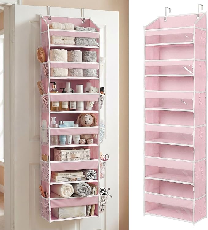 HOMELUX THEORY UPGRADED 6 Tiers Over The Door Organizer Hanging - 100D EXTRA THICK & 50lbs HUGE CAPACITY, 12 Side Mesh Pockets Over The Door Shoe Organizer, Hanging Closet Organizer (Baby Pink, 1pc) by HomeluxTheory
