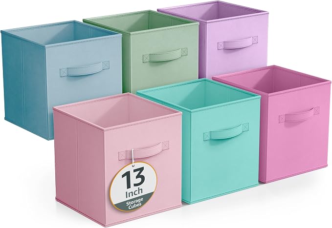 Sorbus Fabric Storage Cubes - 6 Foldable Storage Bins for Organizing Pantry, Cubbies, Toy Box - Clothes Storage & Closet Organizer - 13 Inch Collapsible Cube Baskets for Shelves with Handle by Sorbus