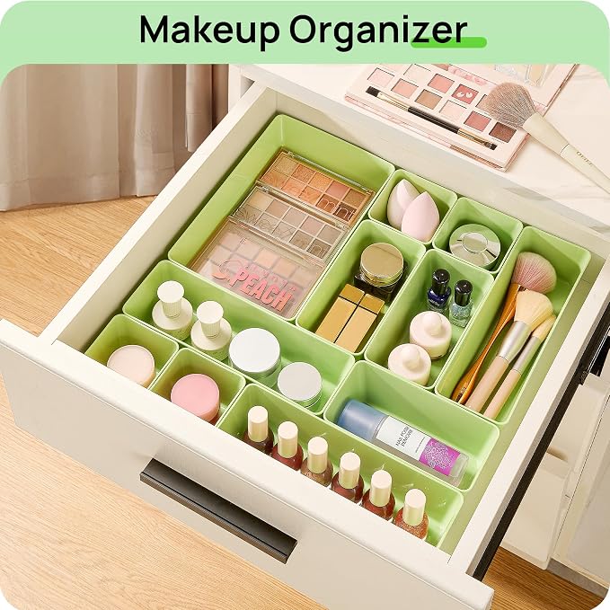 Vtopmart 25 PCS Plastic Drawer Organizers Set, 4-Size Versatile Bathroom and Vanity Drawer Organizer Trays, Storage Bins for Makeup, Bedroom, Kitchen Gadgets Utensils and Office - Image 4