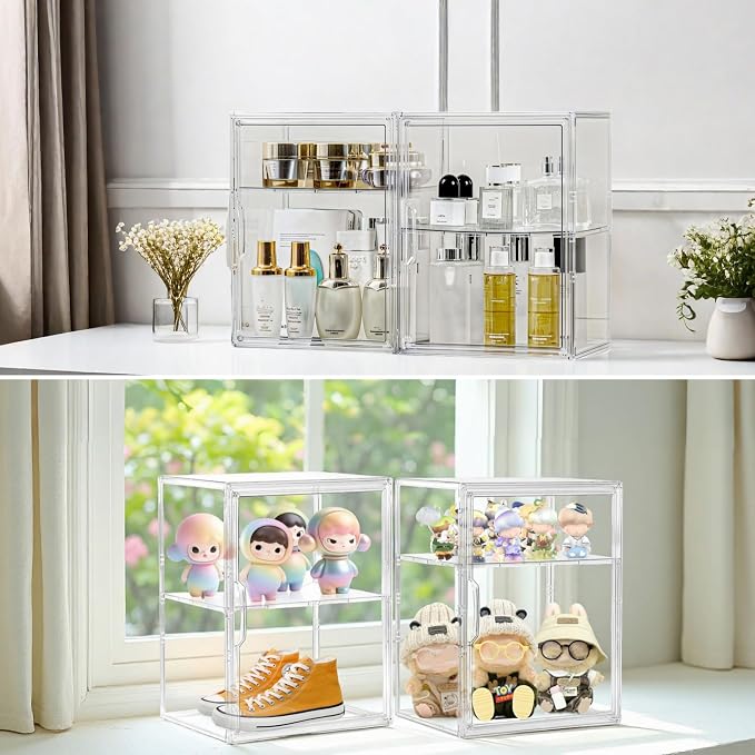 Attelite Acrylic Display Case Compatible with POP MART Labubu Display Case 4 Pack Clear Display Box with Magnetic Door for Figures Collectibles, 3 Adjustable Layers with a Removable Divider,X Large - Image 4