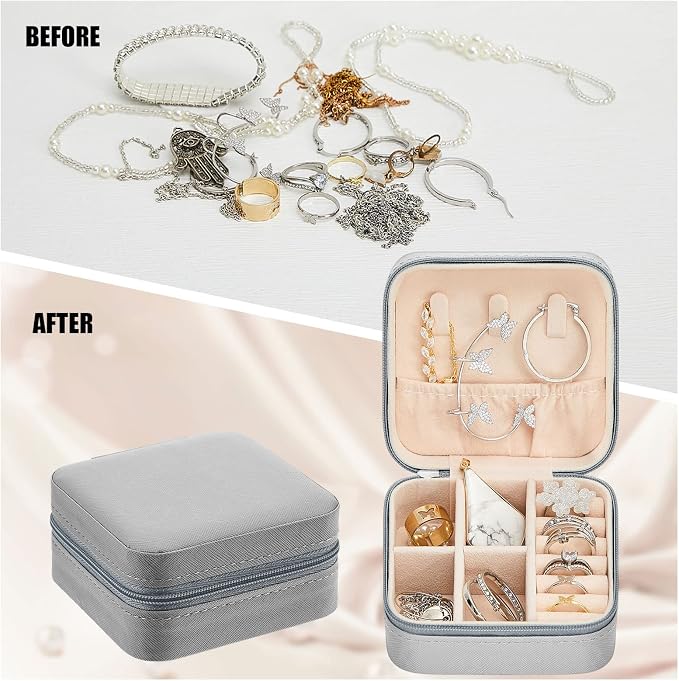 Taiyin Travel Jewelry Case, Bridesmaid Gifts Mini Jewelry Organizer, PU Leather Portable Earring Box for Women Girls - Image 5