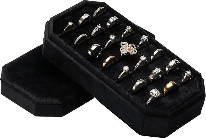 Velvet Ring Organizer Display Tray Jewelry Box Earring Holder Case for Wedding Birthday Christmas Day (Black) by COWFEX