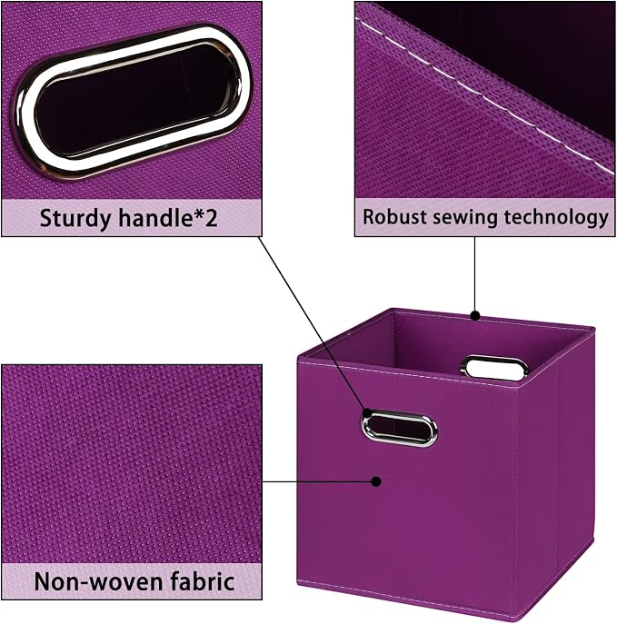 Fabric storage bins Cubes, Fabric Cube Organizer with Handle, Foldable Cube Bins for Cloth or Accessary Storage, 11x11x11, Set of 8, (Purple) - Image 7