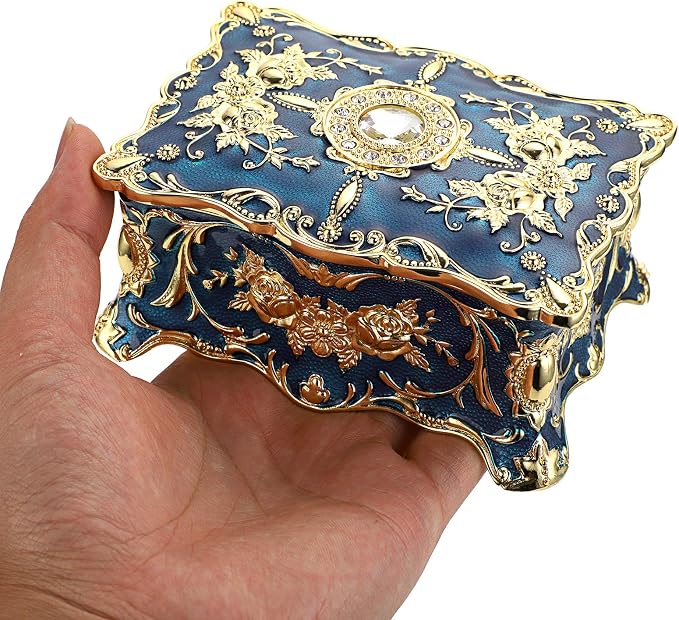 Hipiw Vintage Jewelry Organizer Box - Metal Trinket Storage Box Ornate Treasure Chest Box Jewelry Decorative box Keepsake Gift Box Case for Women,4.9"x3.4"x2.7" - Image 5