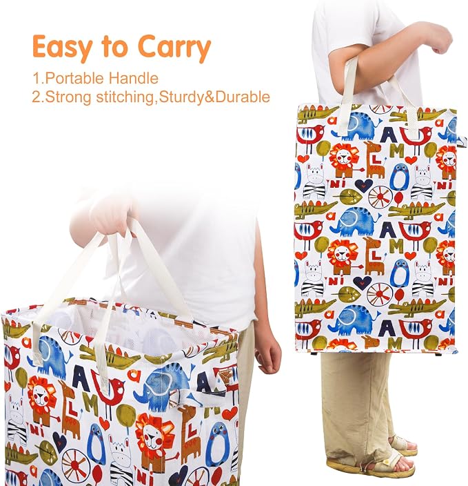 Odonata Slim Laundry Hamper Handles Collapsible Laundry Basket Thin Dirty Clothes Basket Narrow Laundry Bag Foldable Dirty Hamper 48L (Animal) - Image 4
