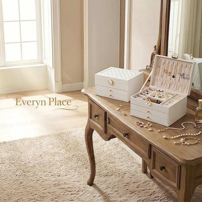3 Layer Jewelry Box, Jewelry Holder Organizer with Jewelry Organizer Drawer, Large Jewelry Boxes & Organizer with Velvet Earring Organizer, Lockable Jewelry Holder, Unique Gifts for Women Mom (White) - Image 5