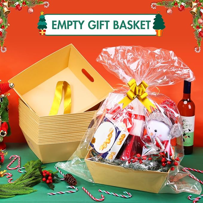 AFOROEOA 6PACK Baskets For Gifts Empty, 10x12”Thick Kraft Gift Basket with 6Bows 6Bags Empty Gift Baskets for Christmas, Valentine’s Day, Easter, Birthdays, Valentine’s Day Wrapping Gift - Image 4