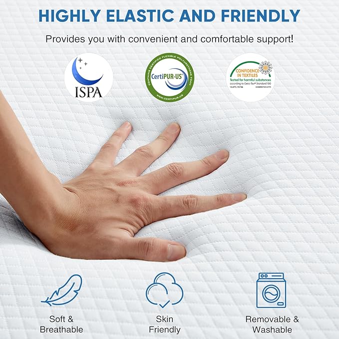 Tri-Fold Twin Memory Foam Mattress, 4 inch Folding Mattress Topper with Washable Cover, Portable Guest Floor Bed Non-Slip for Camping Travel