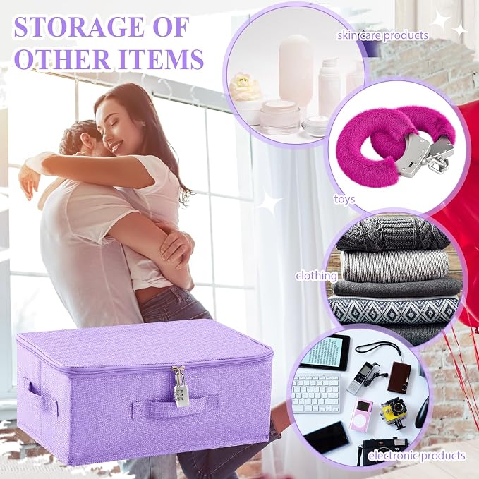 Briwooody Discreet Lockable Toy Bag Storage Organizer Toy Bag Storage Bins Case with Zipper Lid for Women and Men Clothes Container(Purple,15 x 10 x 6.3 Inch) - Image 4