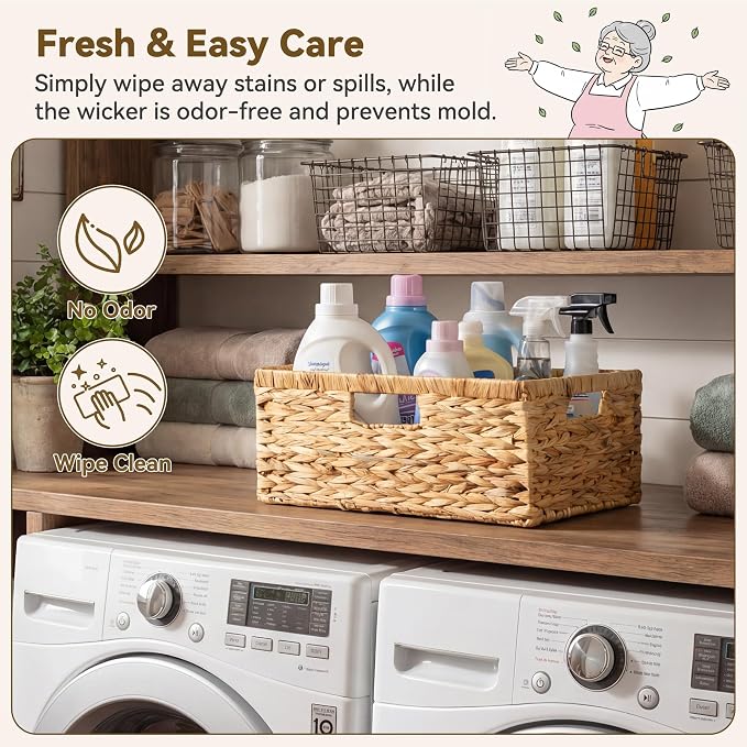 GRANNY SAYS Wicker Baskets with Handles, Large Wicker Storage Baskets for Shelves, Water Hyacinth Woven Basket, Decorative Basket for Pantry, 1-Pack - Image 4