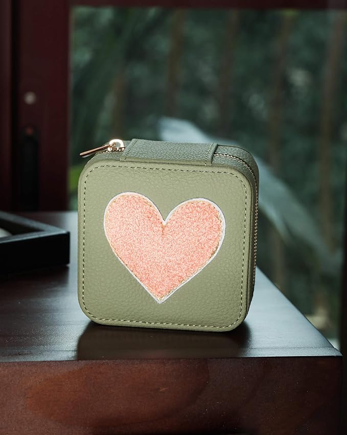 S.Leaf Travel Jewelry Organizer Boxes for Women Small Portable Necklace Earrings Bracelet Rings Travel Case Best Friend Birthday Gifts for Women Trendy (03_Lychee_Heart) - Image 2