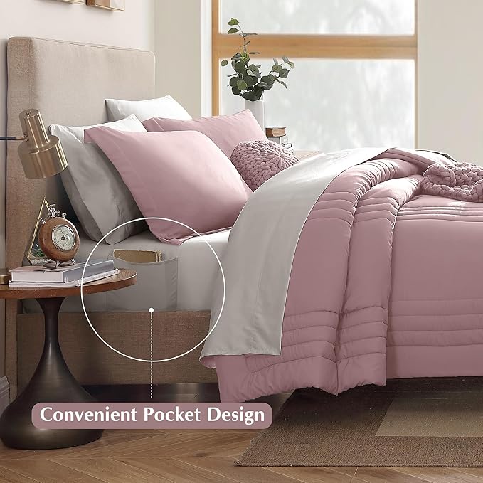 Monbix King Size Comforter Set - 7 Pieces Bed in a Bag King, Zephyr Bedding Sets with Comforter, All Seasons Comforter Bed Set with Sheets, Pillowcases & Shams