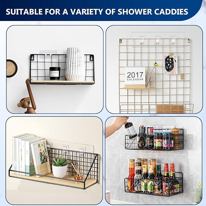 Shower Caddy Adhesive Replacement Hooks, Strong Waterproof Strips, No Drilling for Bathroom Shelves, Kitchen Racks, and Soap Holders (Transparent-6 Pack 1&3 Hook) - Image 8