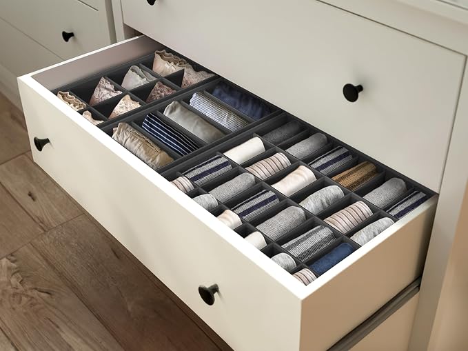 Simple Houseware 4-Pack Drawer Organizer Set - Closet Dividers for Underwear, Socks, Bras, Scarves, Ties - Foldable Non-Woven Storage Boxes, Dark Gray - Image 9