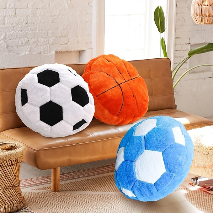 Plush Basketball Pillow 2 Pack, Soft Fluffy Round Basketball Shaped Throw Pillows for Kids Room, Sofa & Bed Decor, Seat Cushion Alternative for Gaming & Sports Room 15.7 Inch