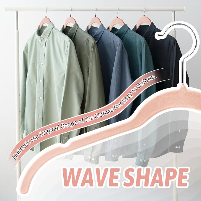 Sishynio Premium Velvet Shirt Hangers 50 Pack, Non-Slip 360° Swivel Hook Space-Saving Felt Hanger, Slim Flocked Hangers for Blouses, Strappy Dresses, Tank Tops(Pink) - Image 5