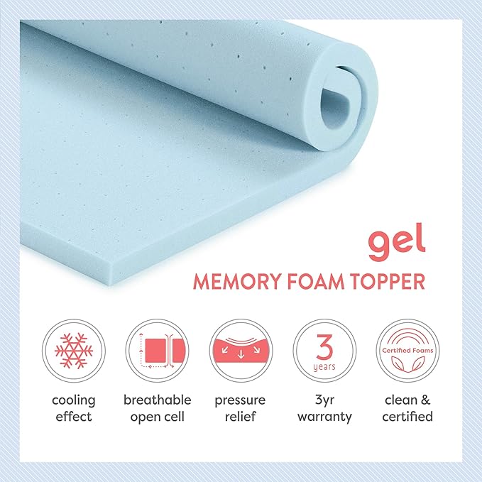 Best Price Mattress 3 Inch Ventilated Memory Foam Mattress Topper, Cooling Gel Infusion, CertiPUR-US Certified, Cal King, Dorm Essentials, Blue