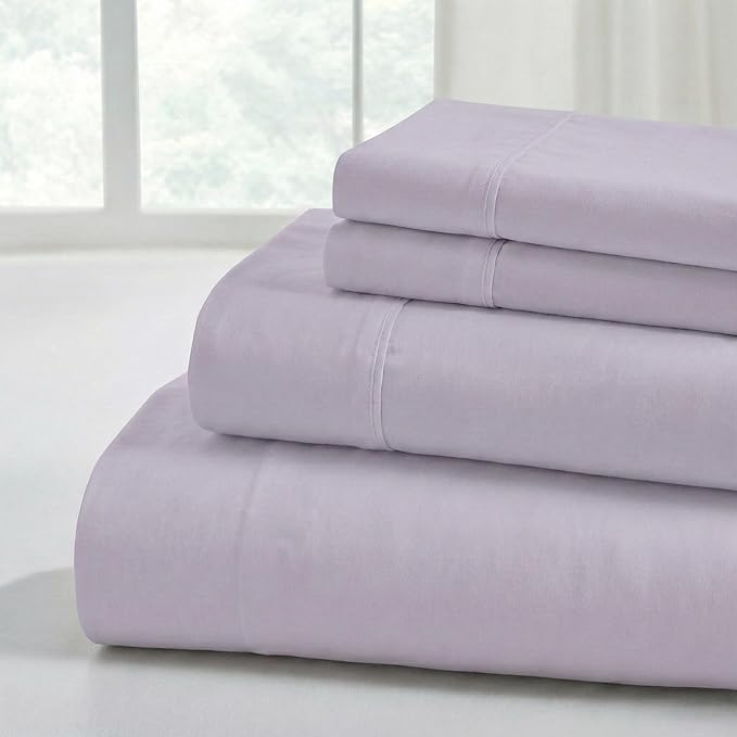 Modern Threads Soft Microfiber Solid Sheets - Luxurious Microfiber Bed Sheets - Includes Flat Sheet, Fitted Sheet with Deep Pockets, & Pillowcases Lilac Marble Twin