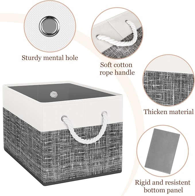 StorageTastic Storage Bin,Collapsible Storage Basket For Organizing,Large Storage Boxes With Rope Handles,Storage Containers,White & Black,2 Pack - Image 3