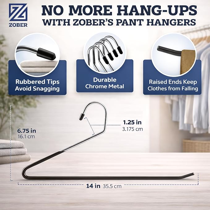 Zober Pants Hangers Non Slip - Open Ended Pants and Jean Hangers for Closet - Space Saving Clothes Hanger - Strong, Durable, Metal Pant Hangers (Black) - Image 3