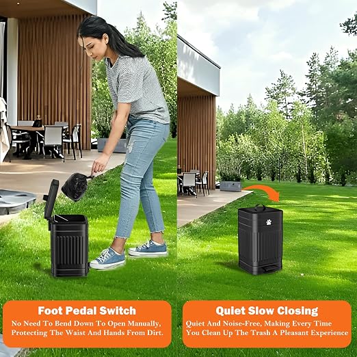Dog Poop Trash Can Outside, 5L/1.3Gal Metal Dog Waste Trash Can with Lid, Foot Pedal, Pet Waste Container with 40 Bags, Poop Bucket with Lid Soft Close for Pet, Black - Image 6