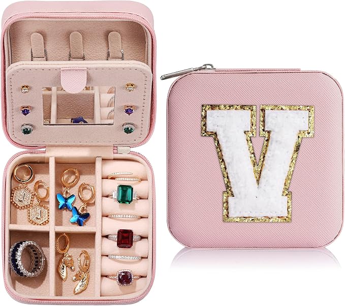 Parima Pink 'W' Initial Jewelry Box - Travel Case for Women & Girls by PARIMA