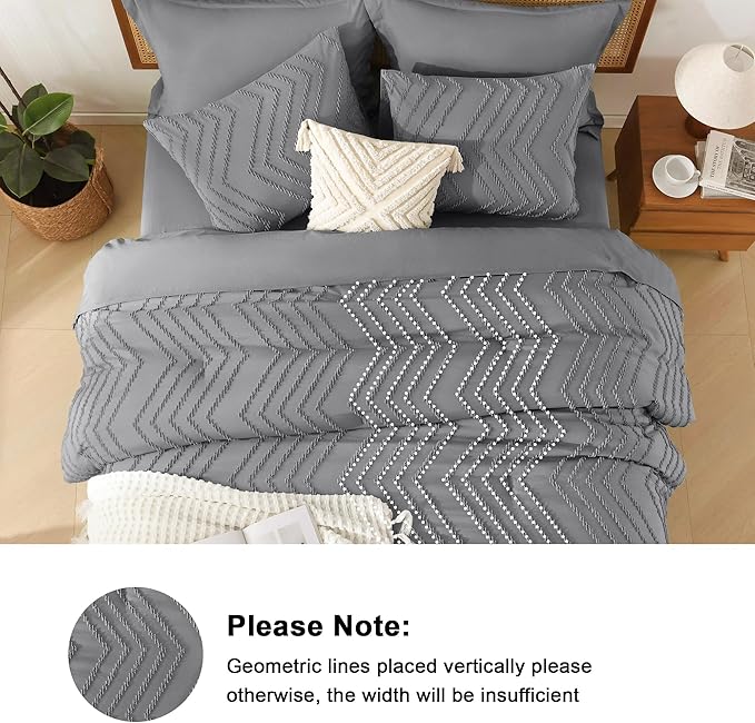Litanika California King Size Comforter Set with Sheets Medium Gray - 7 Pieces Bed in a Bag Cal King Chevron Tufted Complete Bedding Sets with Comforter, Sheets, Pillowcases & Shams
