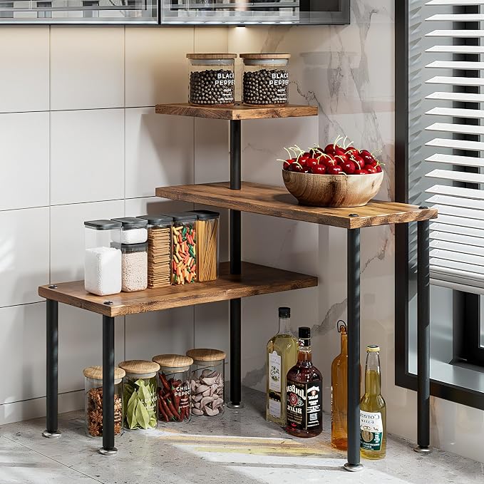 Countertop Organizer Organization 3 Tier Kitchen Corner Shelves Adjustable Spice Storage Rack for Bathroom Coffee Area Over Sink (Black) by Dazioter