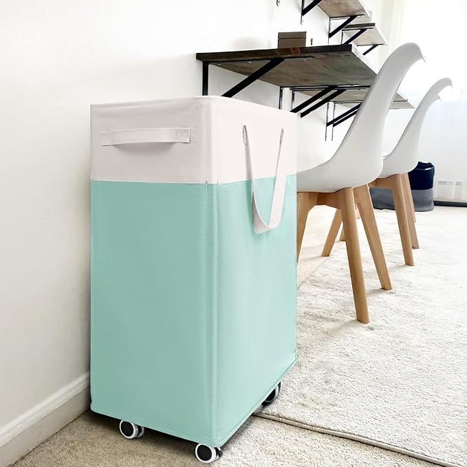 Goodpick Laundry Basket with Wheels, 75L Laundry Hamper with Wheels, Large Laundry Basket with Removable Wash Bag, Clothes Hamper for Laundry, Blue&White - Image 8