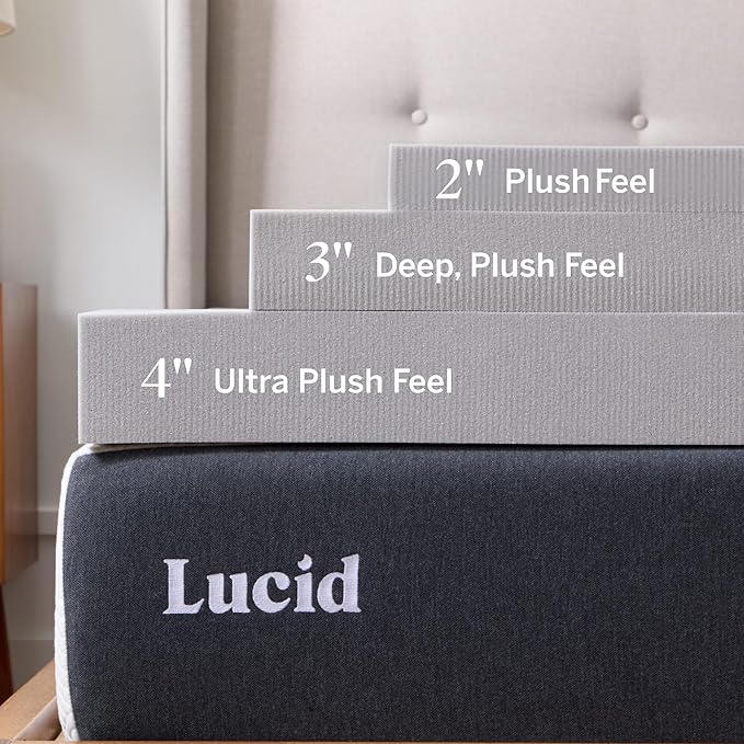 Lucid 2 Inch Bamboo Charcoal Infused Memory Foam Mattress Topper - Full Size – Moisture and Odor Control - Ventilated - Plush Feel, Pressure-Relieving Bed Topper – CertiPur Certified