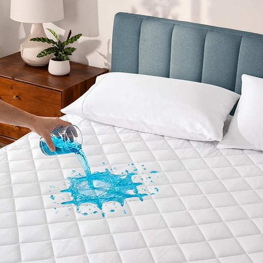 Bare Home Waterproof Quilted Mattress Protector - Cooling Mattress Pad - Protects Against Spills - Easily Washable - Elastic Fitted Mattress Cover - Stretch-to-Fit 15 Inches Deep (Split Flex King)