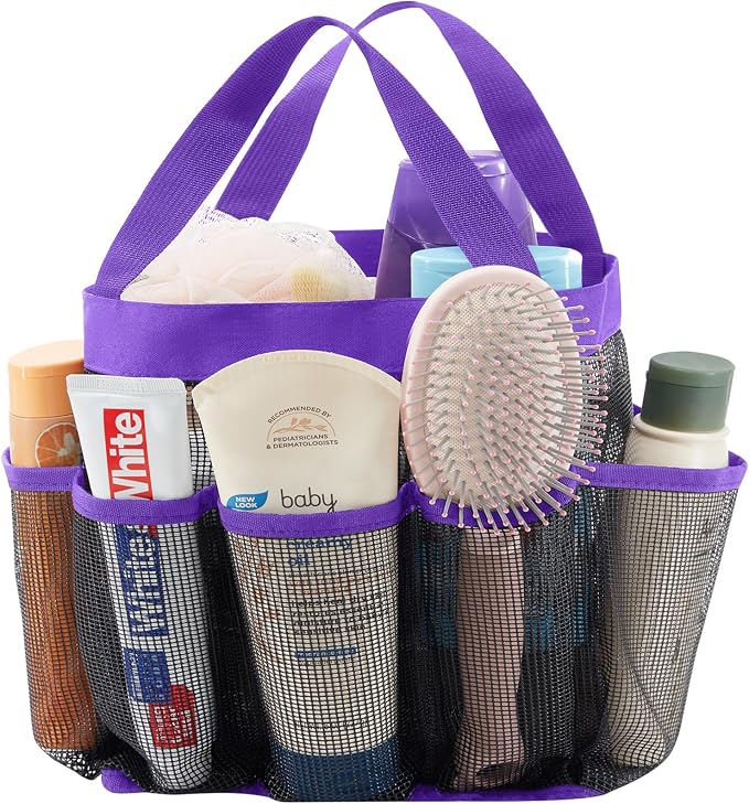 Lifewit Mesh Shower Caddy Portable for College Dorm Room Essentials with 7 Pockets, Freestanding Hanging Organizer Basket, Quick Dry Tote Bag for Camping, Bathroom, Beach, Travel, 1 Pack, Purple by Lifewit
