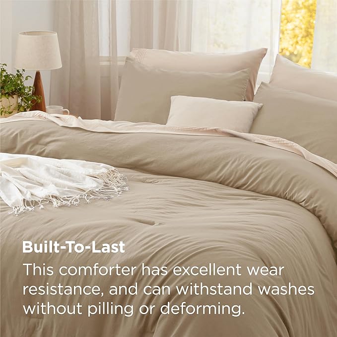 Bedsure California King Comforter Set, Khaki Soft Prewashed Bedding for All Seasons, 3 Pieces GentleSoft™ Bed Set, 1 Lightweight Comforter (104"x96") and 2 Pillowcases (20"x36")