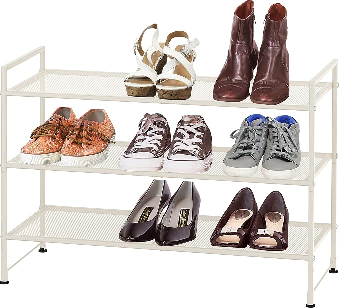 Simple Houseware 3-Tier Stackable Mesh Shoe Rack, White - Image 3