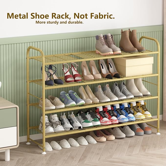 LINZINAR Shoe Rack 4 Tier Storage Organizer for Closet Entryway Metal Gold - Image 5