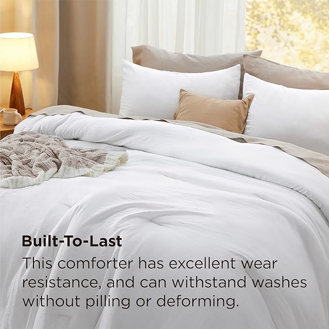 Bedsure Super King Comforter Set, White Soft Prewashed Bedding for All Seasons, 3 Pieces GentleSoft™ Bed Set, 1 Lightweight Comforter (120"x120") and 2 Pillowcases (20"x36")
