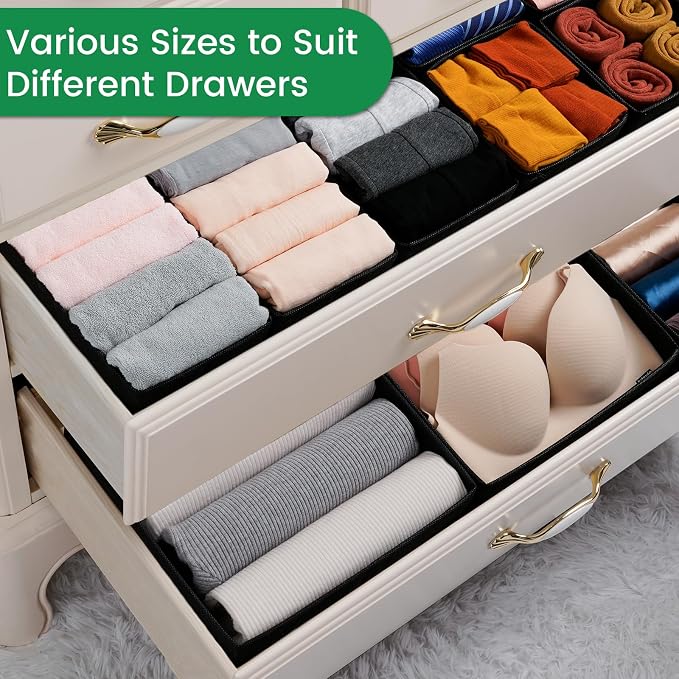Criusia Drawer Organizer Clothes, 24 Pack Underwear Drawer Organizers, Foldable Closet Organizers and Storage Dresser Drawer Dividers Clothing Organizer for Clothes, Socks, Scarves, Bra, Ties (Black) - Image 5
