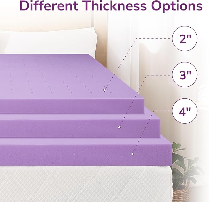 3 Inch Twin Lavender Infusion Memory Foam Mattress Topper for Relaxing Sleep, Ventilated & Pressure Relieving, CertiPUR-US Certified, Medium Firm Topper in a Box, Twin Size, 38"x75"