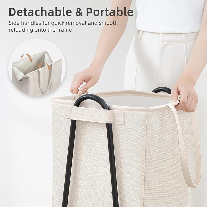 STORAGE MANIAC Laundry Hamper with Metal Rack, Large Laundry Basket with Triangle Frame, Collapsible Dirty Clothes Hamper with Handles for Dorm, College, Small Space, Closet, Bedroom, Beige - Image 3