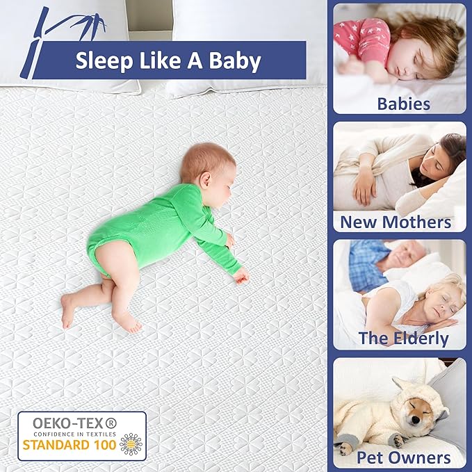 Bamboo Viscose Queen Size Waterproof Mattress Protector, Cooling Mattress Pad Cover for Queen Size Bed, Super Soft Queen Size Mattress Cover for 6-18 inches Mattress, White