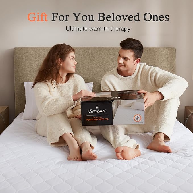 Beautyrest Cotton Blend Heated Mattress Pad Secure Comfort Technology - Luxury Quilted Electric Mattress Pad with Deep Pocket - 5-Setting Heat Controllers, Twin, White