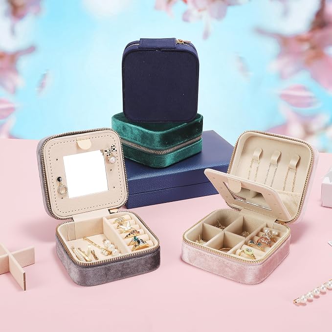 Plush Velvet Travel Jewelry Box for Women & Girls - Small Portable Organizer, Storage Case for Rings, Earrings, Necklaces & Bracelets – Ideal Gift for Travel & Occasions (Green) - Image 3