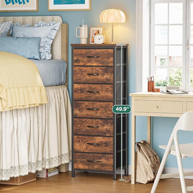 Huuger Tall Dresser for Bedroom, 7 Drawer Dresser & Chests of Drawers, Fabric Drawer for Closet, Bedroom, Night Stand, Metal Frame, Storage Tower with Fabric Bins, Rustic Brown - Image 3