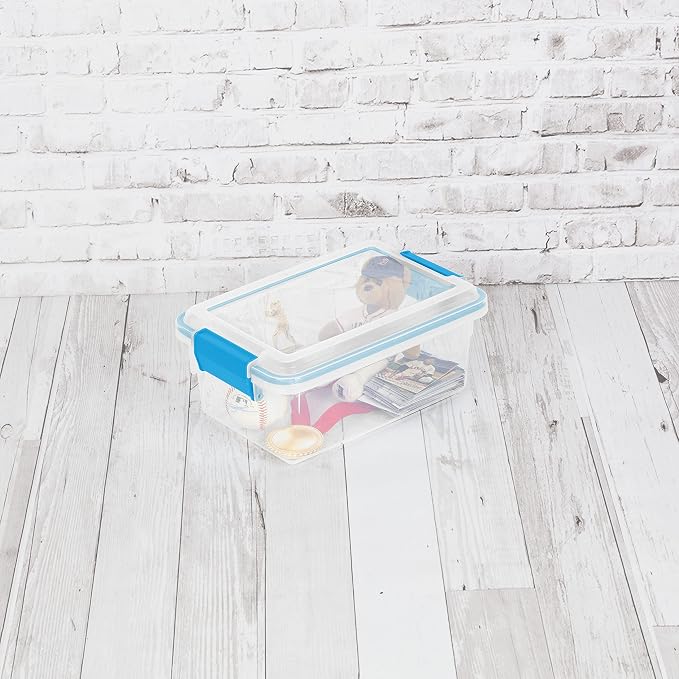 Sterilite 7.5 Qt Gasket Box, Stackable Storage Bin with Latching Lid and Tight Seal, Plastic Container to Organize Basement, Clear Base, Lid, 6-Pack - Image 5