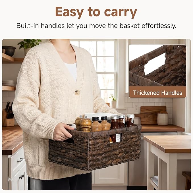 Storageworks Storage Baskets for Shelves, Wicker Shelf Baskets for Organizing, Large Basket with Handles, Storage Basket for Toy, Pantry Organizers, Water Hyacinth - Image 3