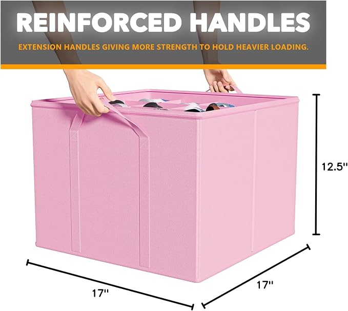 SpaceAid Shoe Organizer for Closet, 2 Pack Foldable Shoe Storage Containers Baskets Boxes Bins w/Adjustable Dividers, Fits 16-32 Pairs, Pink - Image 7
