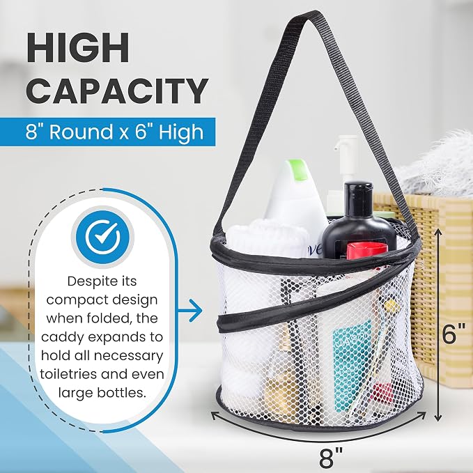 Handy Laundry Mesh Shower Caddy – Portable Hanging Organizer with Handle, Quick Dry, Large Compartments, Foldable Tote for Dorm Room, College, Gym, Travel, Bathroom Essentials, Black - Image 3