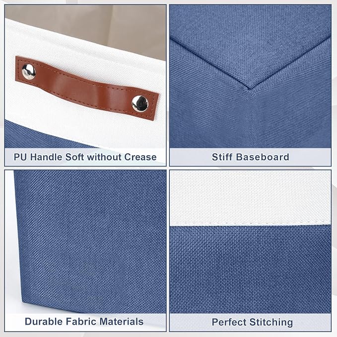 Bagnizer Collapsible Fabric Storage Cubes 11x11 Cube Storage Bins, 4 Pack Closet Baskets Box with Handles for Organizing, Shelf, Toys, Clothes, Home, Office, Nursery (Navyblue&White) - Image 6